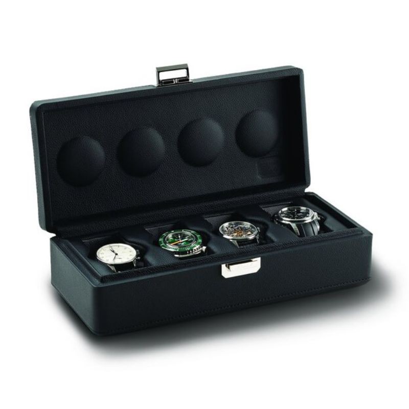 Scatola del Tempo Valigetta Black Leather 4 Watch Travel Case