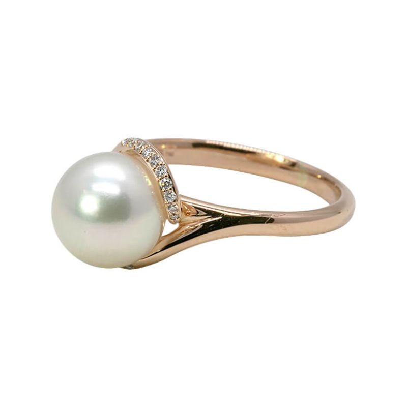 Mikimoto South Sea Pearl Rose Gold Diamond Flower Bypass Ring