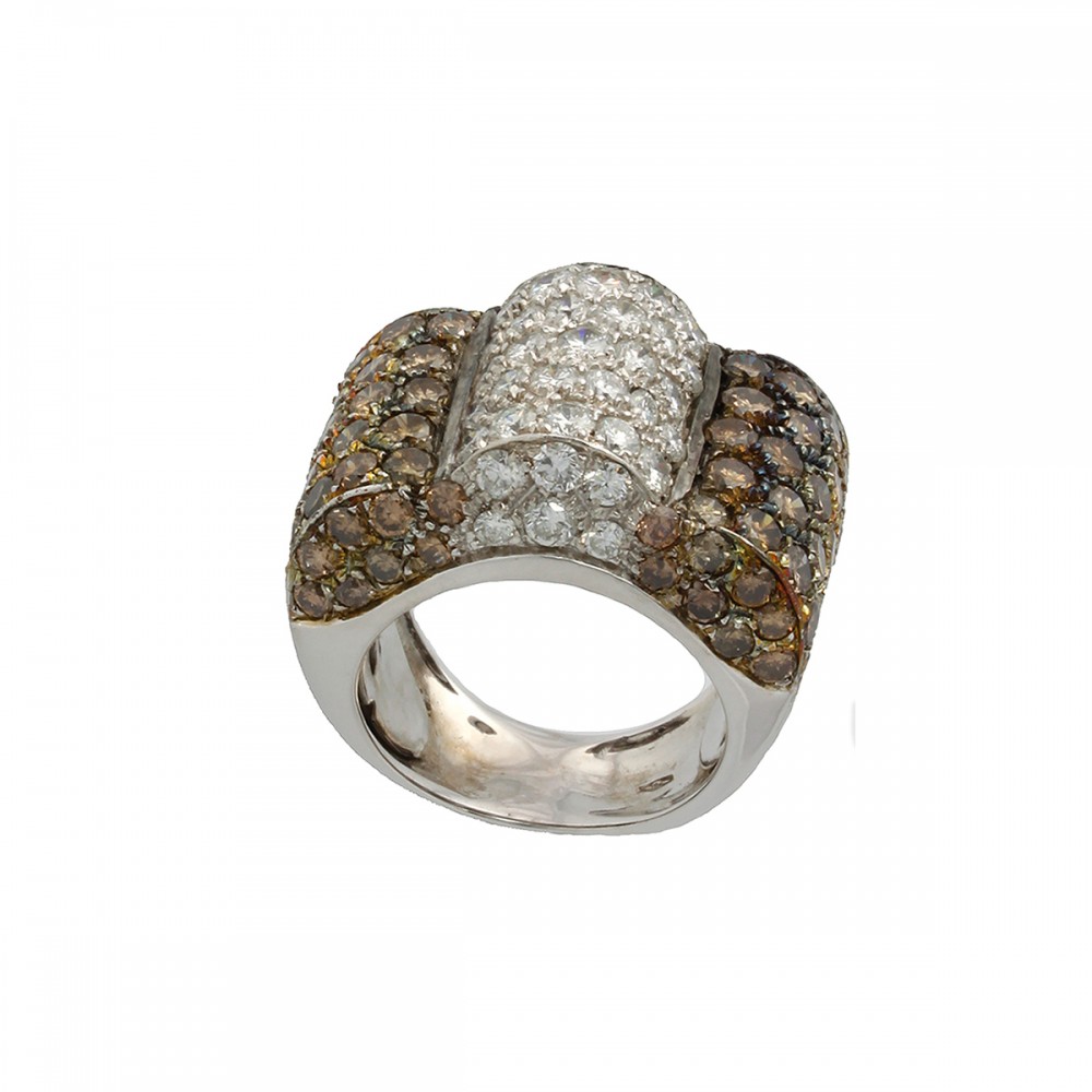 18K White Gold Brown and White Diamond Ring