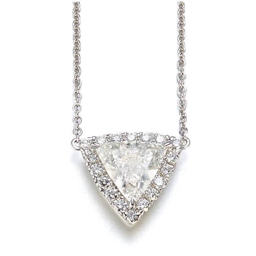 18K Trillion Cut Diamond Halo Pendant on cable chain