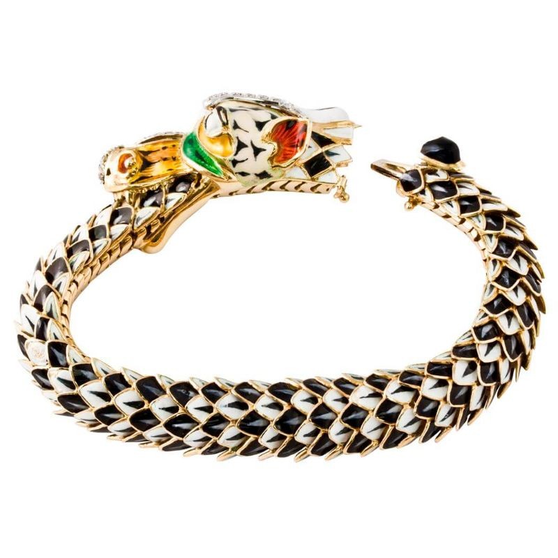 Estate Yellow Gold Enamel Dragon Bracelet