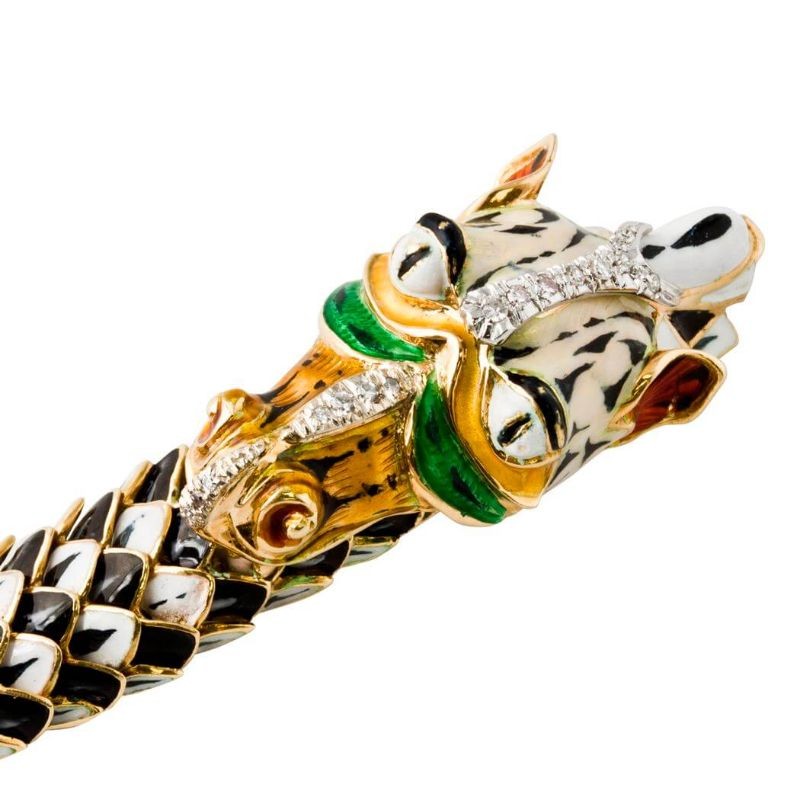 Estate Yellow Gold Enamel Dragon Bracelet