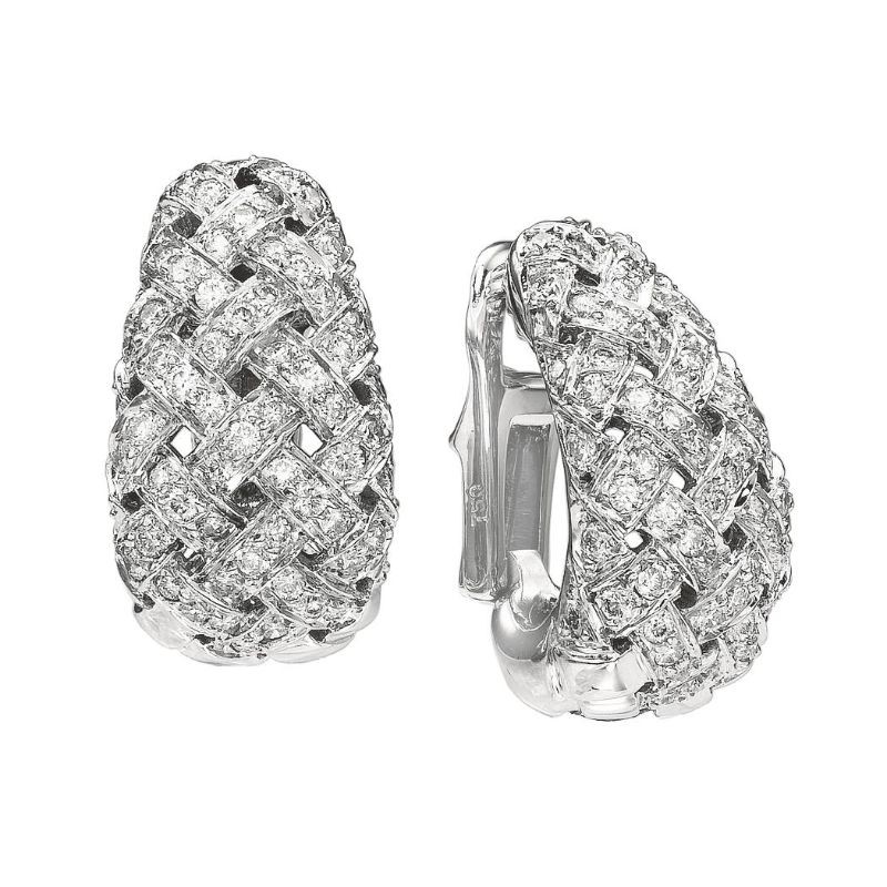 Jean Vitau Basket Weave Diamond Huggie Earrings