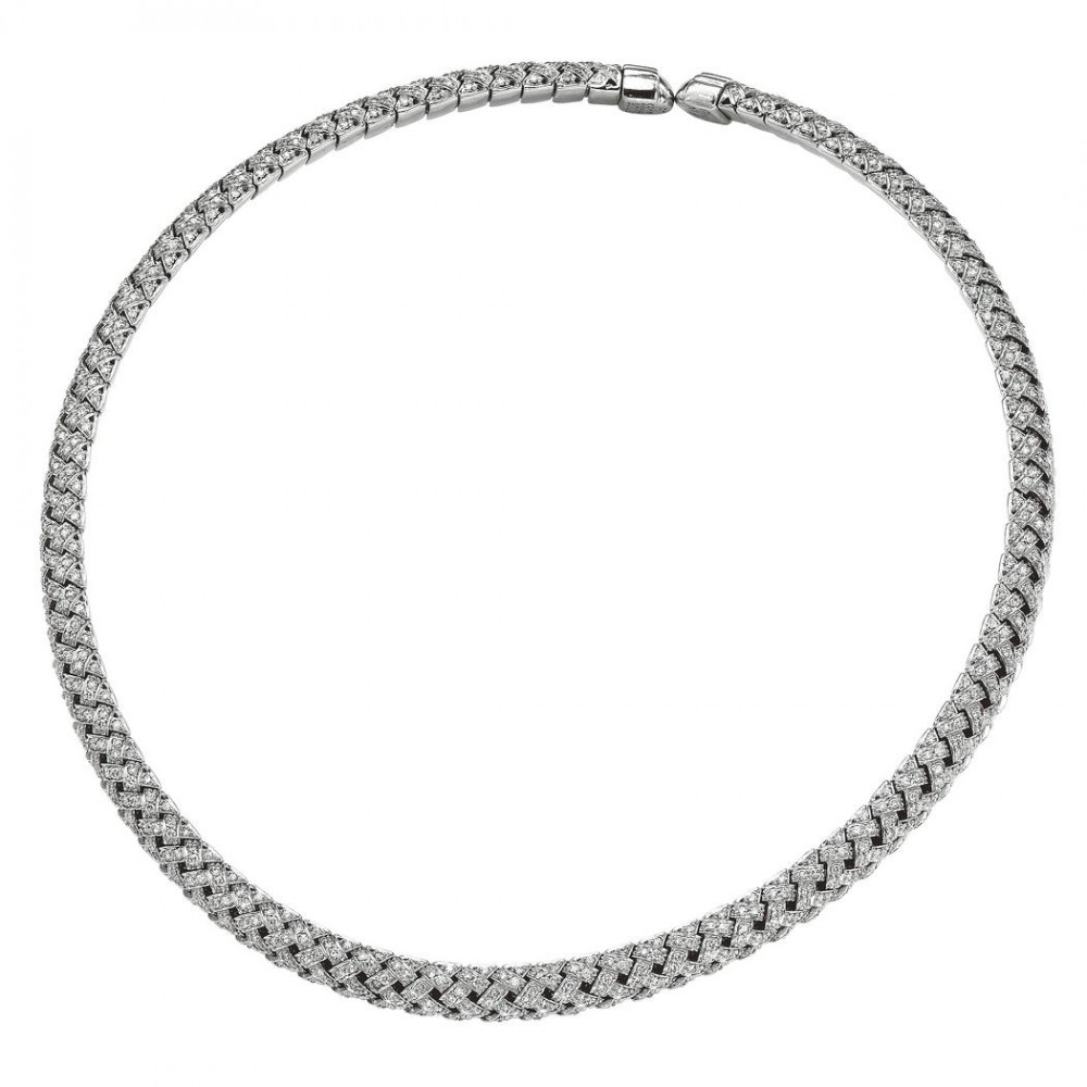 Jean Vitau 18K Diamond Basket Weave Necklace