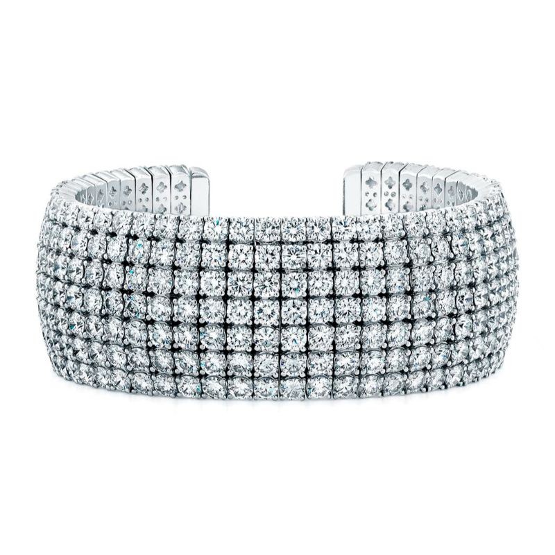 18K White Gold Five-Row Diamond Cuff Bracelets