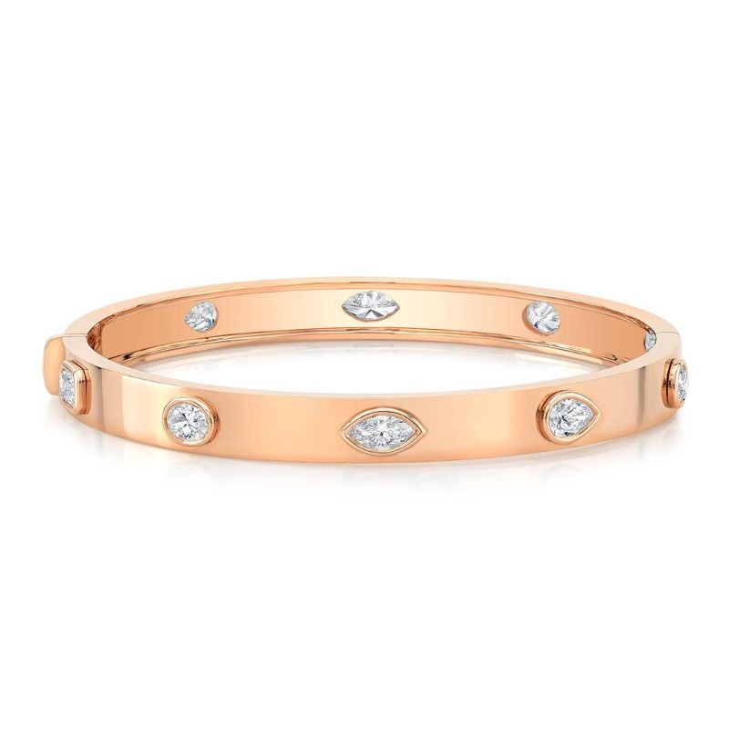 18K Gold Mixed Fancy Cut Diamond Bangle Bracelet