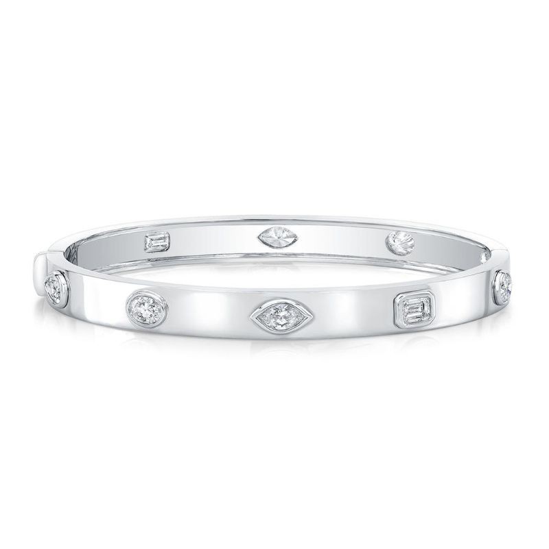 18K Gold Mixed Fancy Cut Diamond Bangle Bracelet