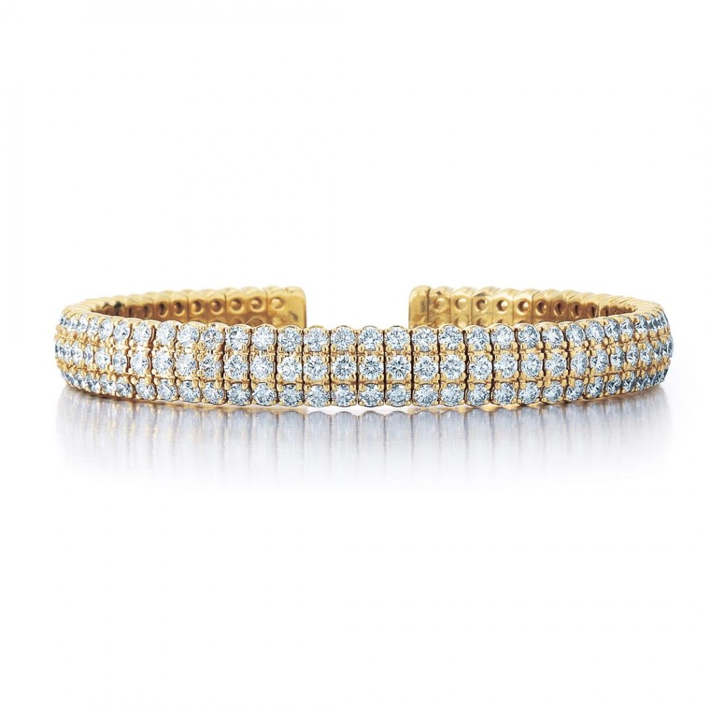 18K Gold Three-Row Diamond Cuff Bracelet