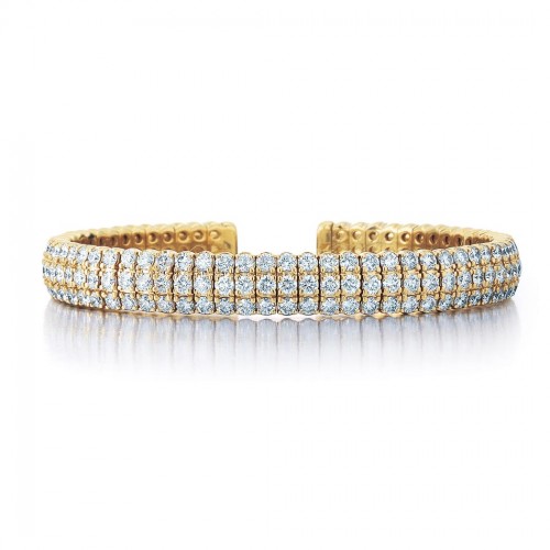 18K Gold Three-Row Diamond Cuff Bracelet