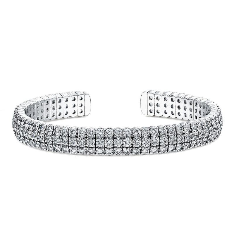 18K Gold Three-Row Diamond Cuff Bracelet