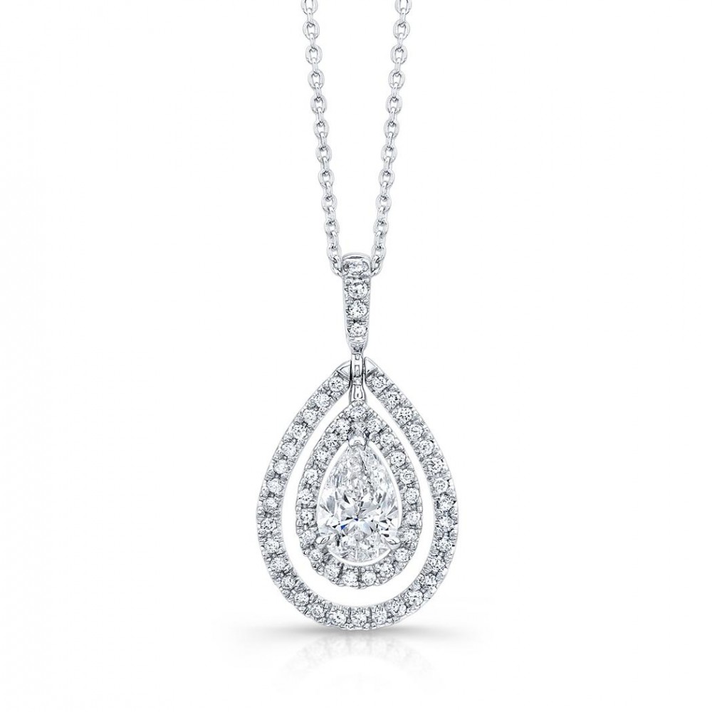 18K Pear Shaped Diamond Halo Pendant