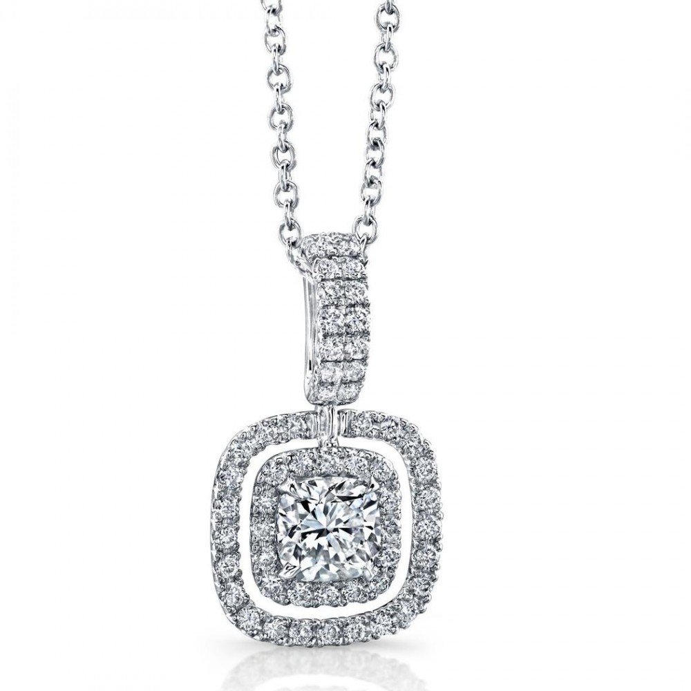 18K Cushion Diamond Halo Pendant