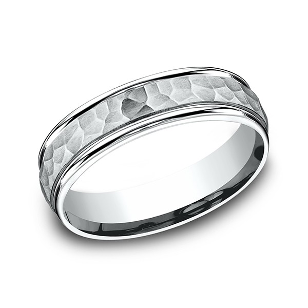 Comfort-Fit Design Wedding Band, Hammer 6mm