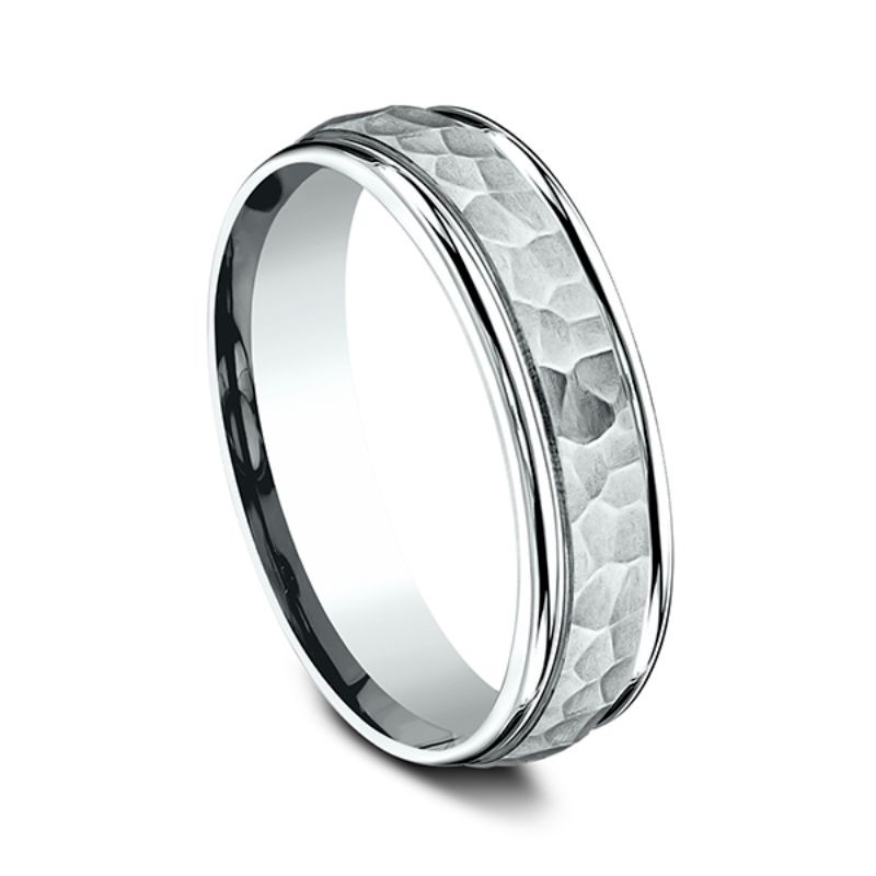 Comfort-Fit Design Wedding Band, Hammer 6mm