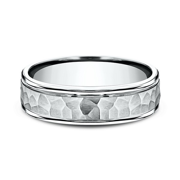 Comfort-Fit Design Wedding Band, Hammer 6mm