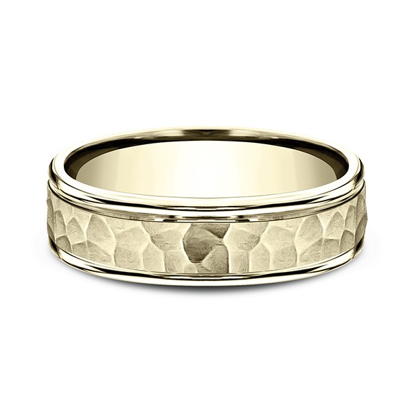 Comfort-Fit Design Wedding Band, Hammer 6mm