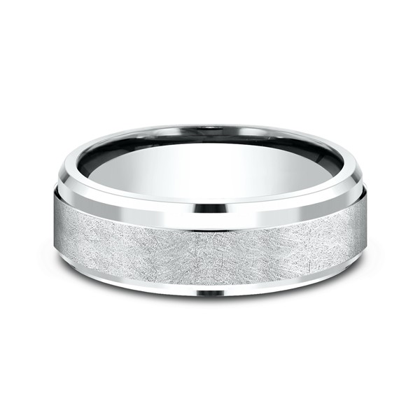 Comfort-Fit Design Wedding Ring, Swirl Finish Center