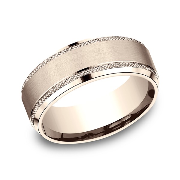 Comfort-Fit Design Wedding Band, Knurled Edge