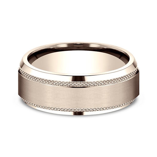 Comfort-Fit Design Wedding Band, Knurled Edge