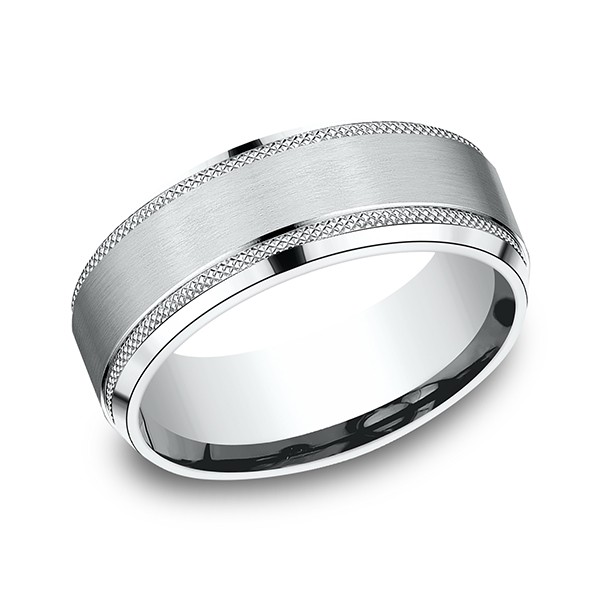 Comfort-Fit Design Wedding Band, Knurled Edge