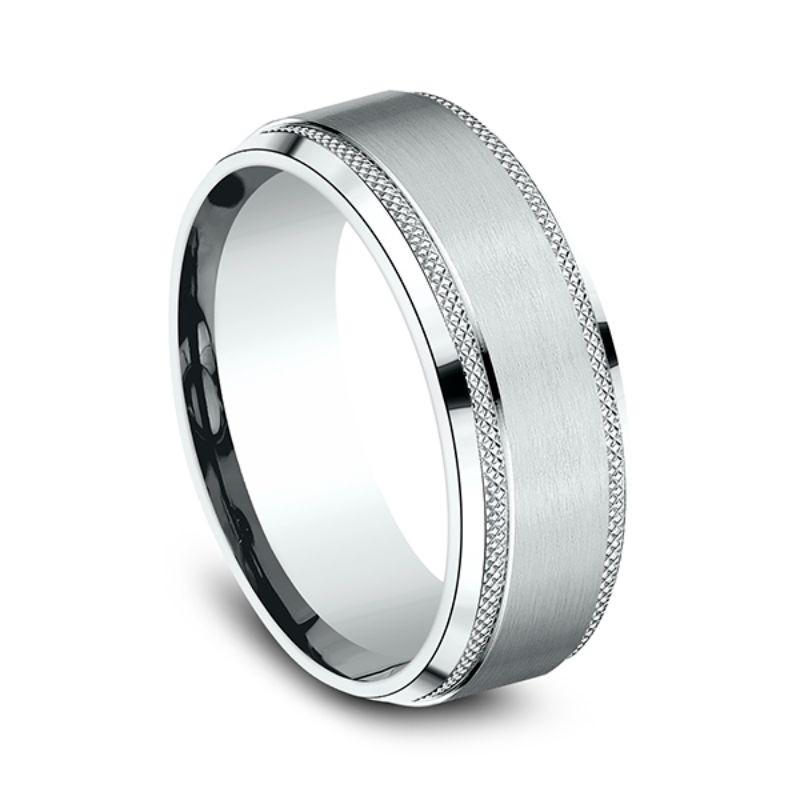 Comfort-Fit Design Wedding Band, Knurled Edge