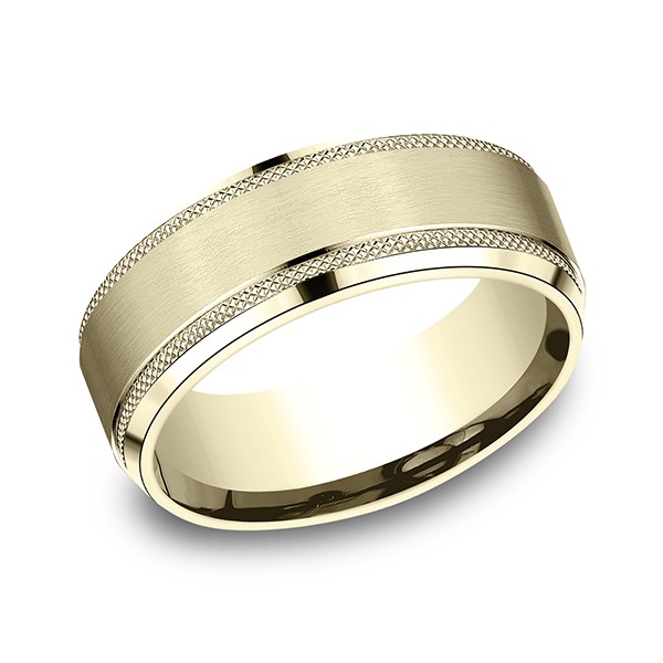 Comfort-Fit Design Wedding Band, Knurled Edge