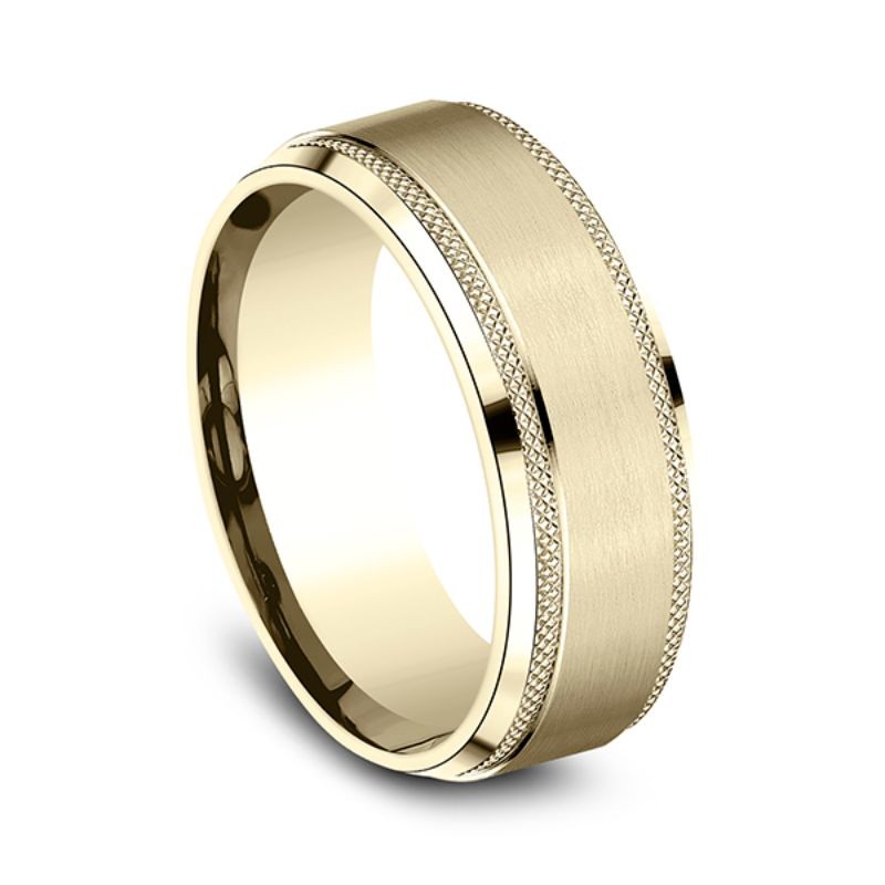 Comfort-Fit Design Wedding Band, Knurled Edge