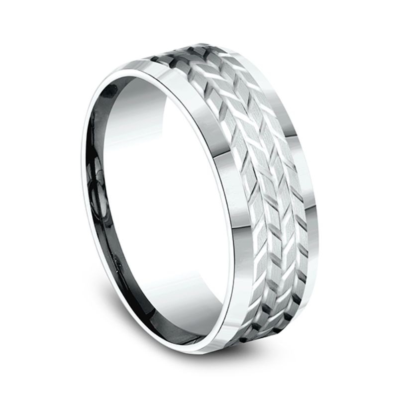 Comfort-Fit Design Wedding Band, Treaded Pattern