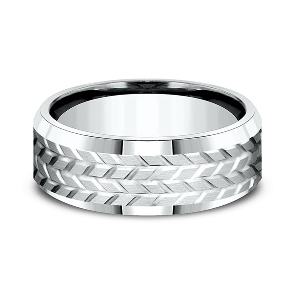 Comfort-Fit Design Wedding Band, Treaded Pattern