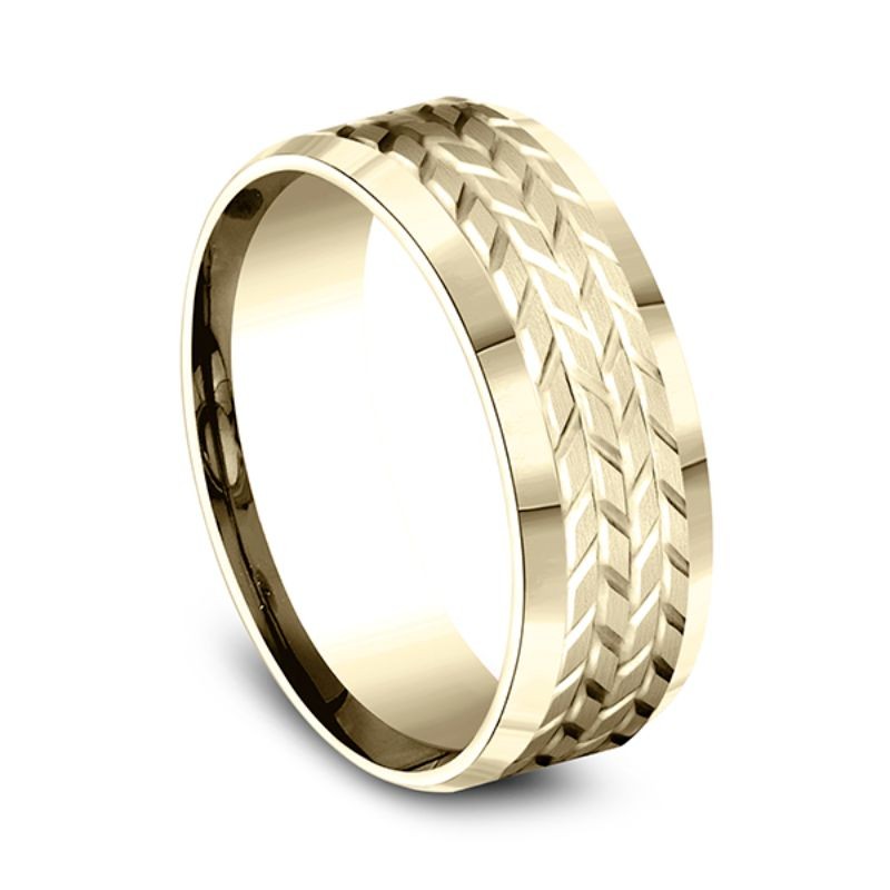 Comfort-Fit Design Wedding Band, Treaded Pattern