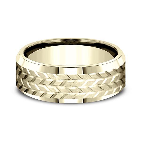 Comfort-Fit Design Wedding Band, Treaded Pattern