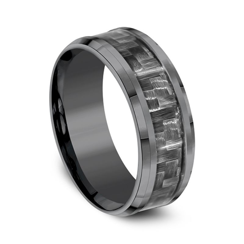 Tantalum Comfort-fit Design Wedding Band, Carbon Fiber Center