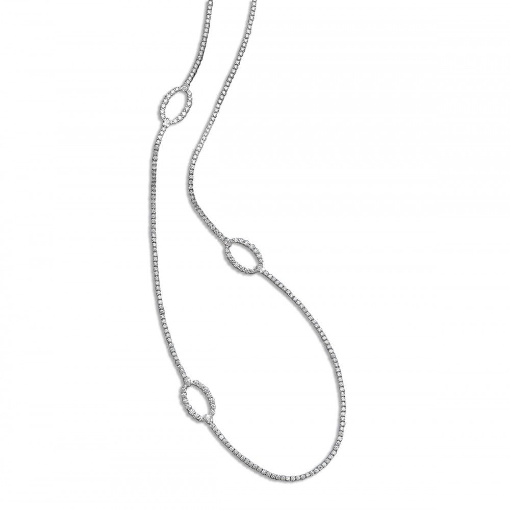 18K Diamond Oval Stations Long Necklace