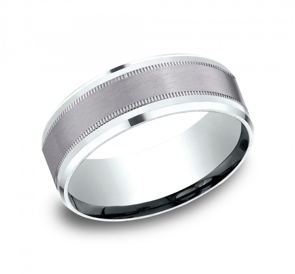18K White Gold & Milgrain Tantalum Center Wedding Band