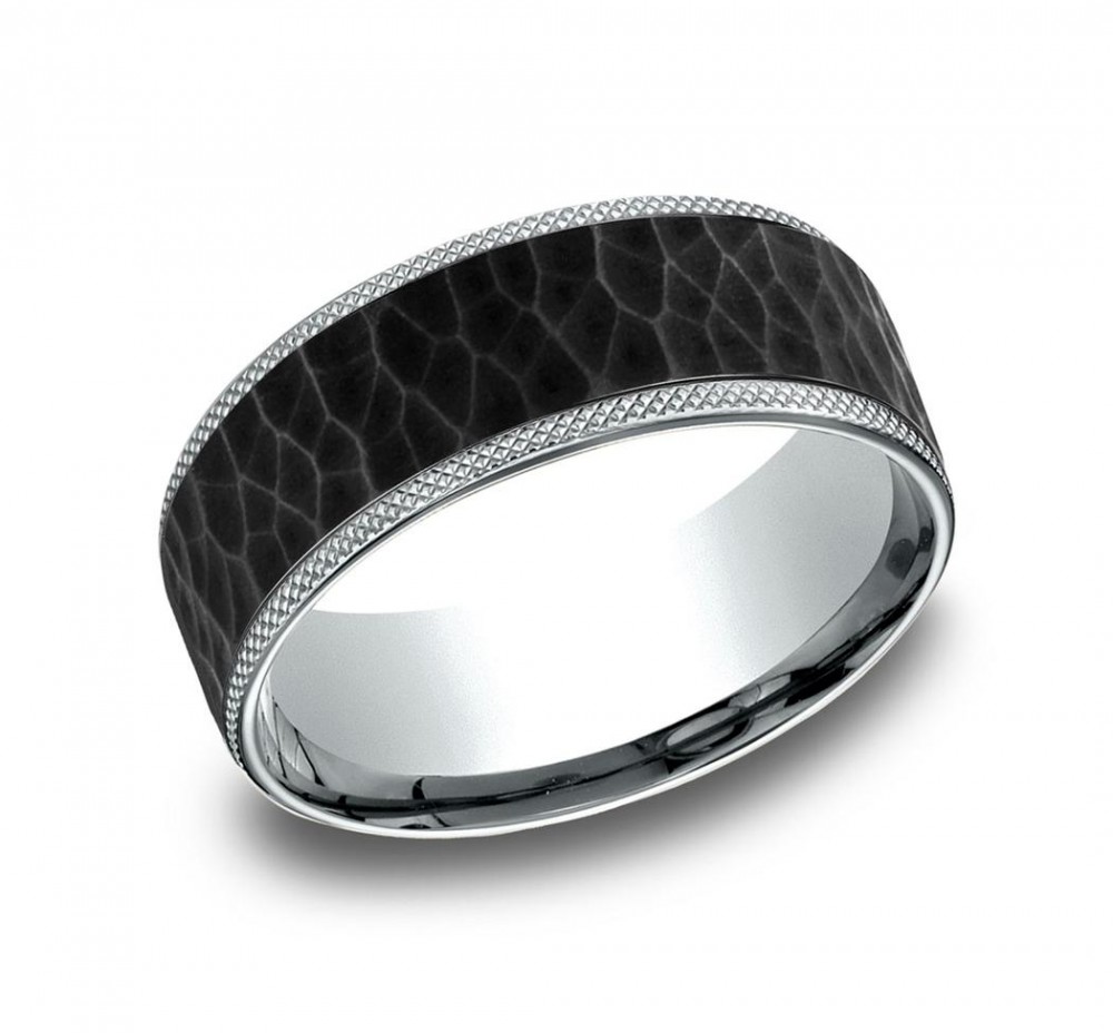 18K White Gold Knurled Edge & Black Titanium Wedding Band