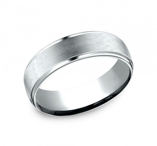 18K White Gold Satin Center Wedding Band
