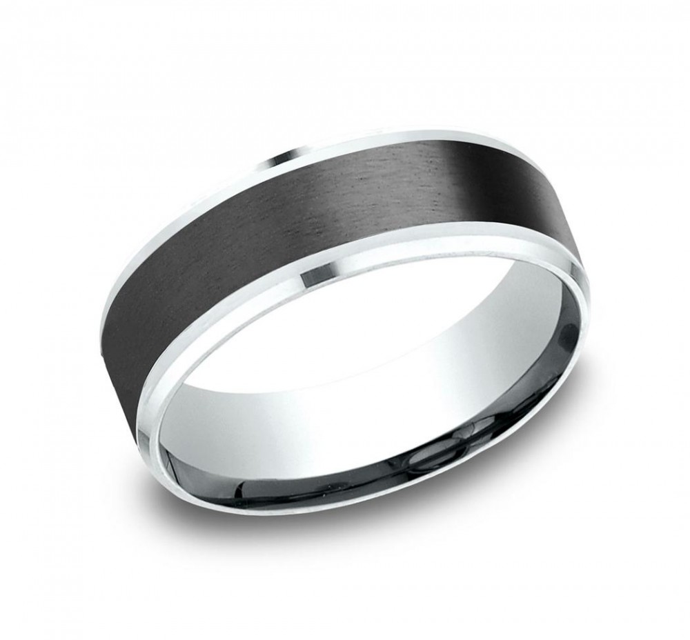 18K White Gold & Satin Black Titanium Wedding Band