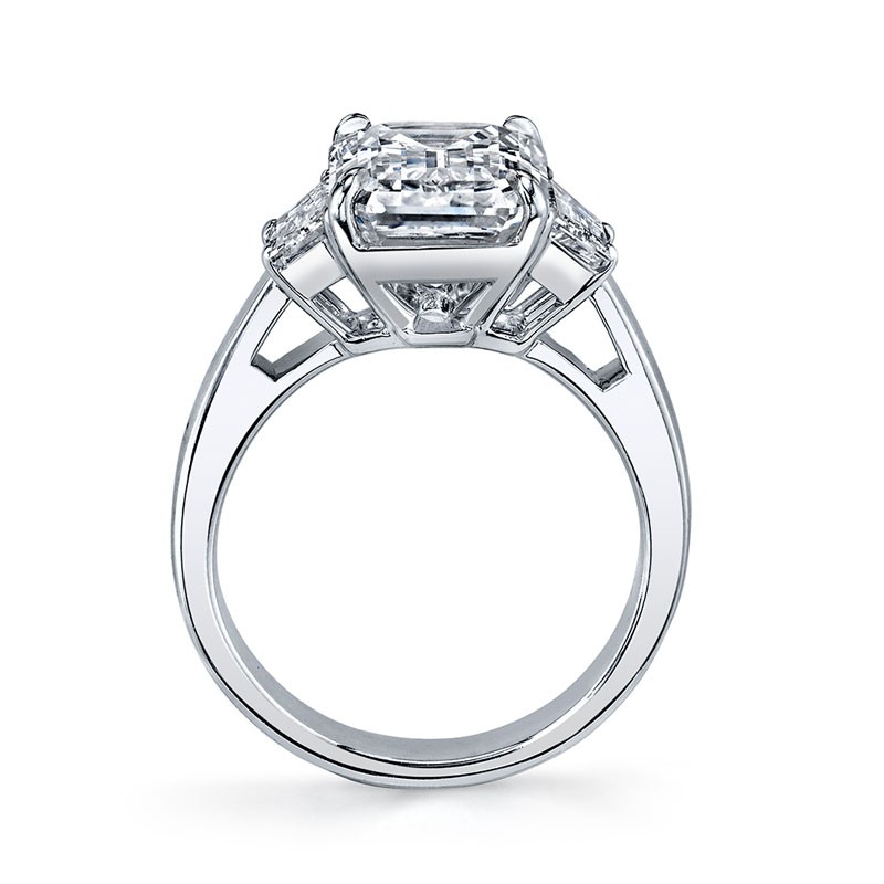Platinum 3 Stone Emerald Cut Engagement Ring