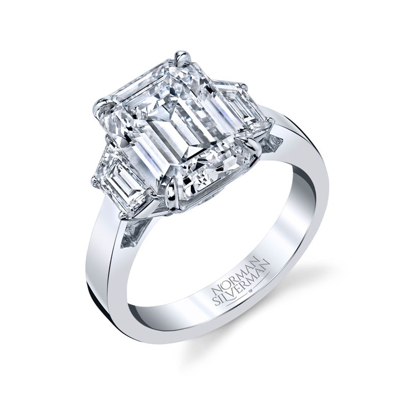 Platinum 3 Stone Emerald Cut Engagement Ring