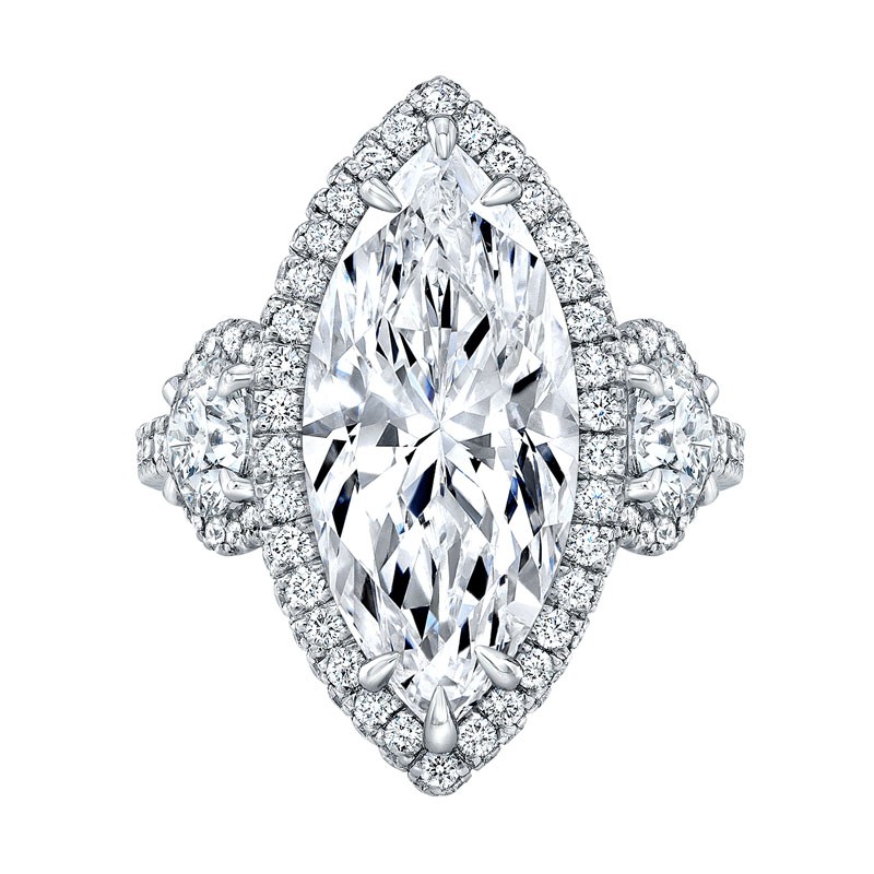 Marquise Diamond Straight Halo Engagement Ring, R1096W