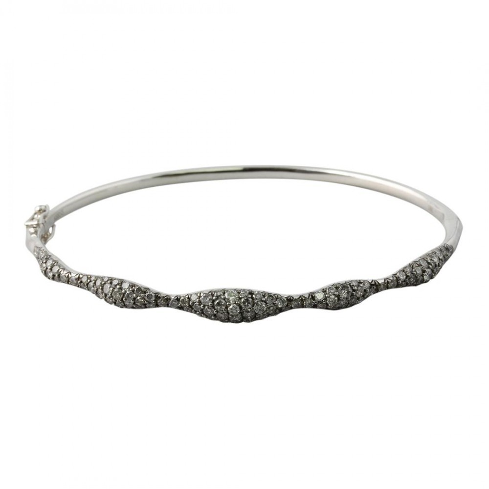 Silver Diamond Bombe Wave Bangle Bracelet