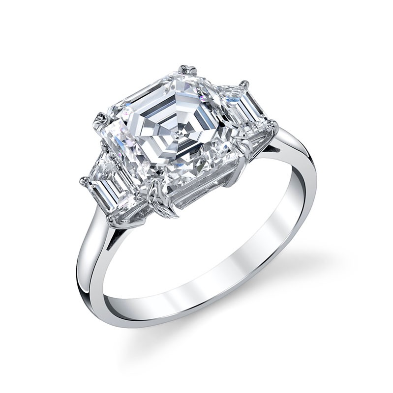 Platinum Asscher Cut Diamond Engagement Ring