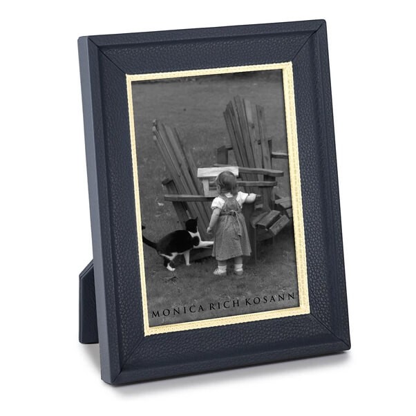 Navy Calfskin Leather Frame with Cream Seasnake Accent