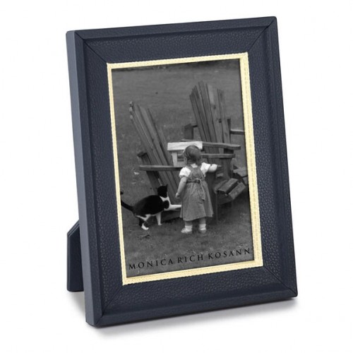 Navy Calfskin Leather Frame with Cream Seasnake Accent