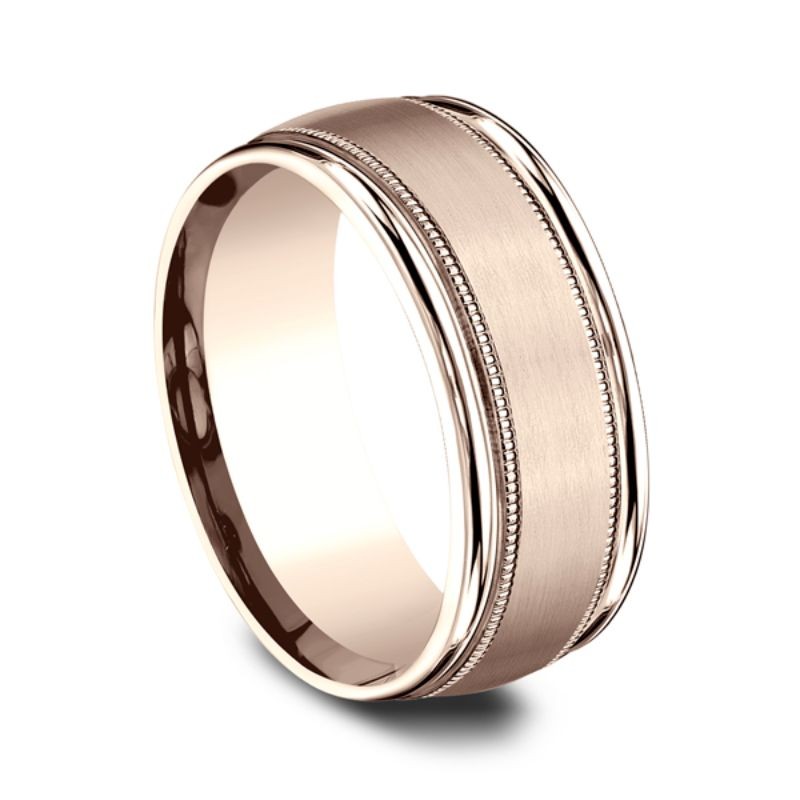 Comfort-Fit Design Wedding Ring, Milgrain 8mm