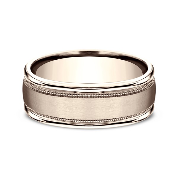 Comfort-Fit Design Wedding Ring, Milgrain 8mm