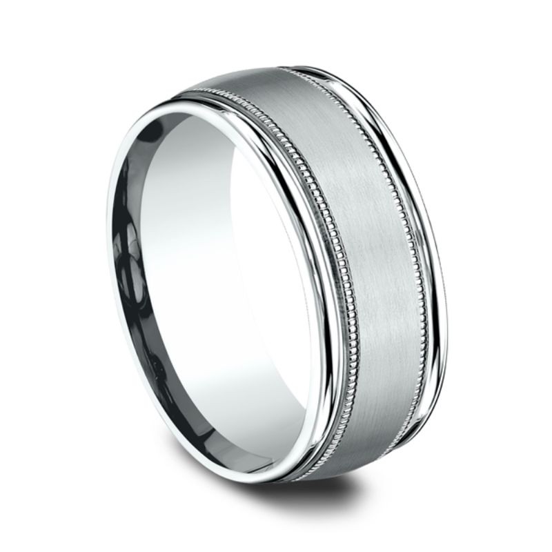 Comfort-Fit Design Wedding Ring, Milgrain 8mm