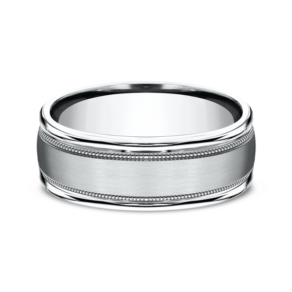 Comfort-Fit Design Wedding Ring, Milgrain 8mm