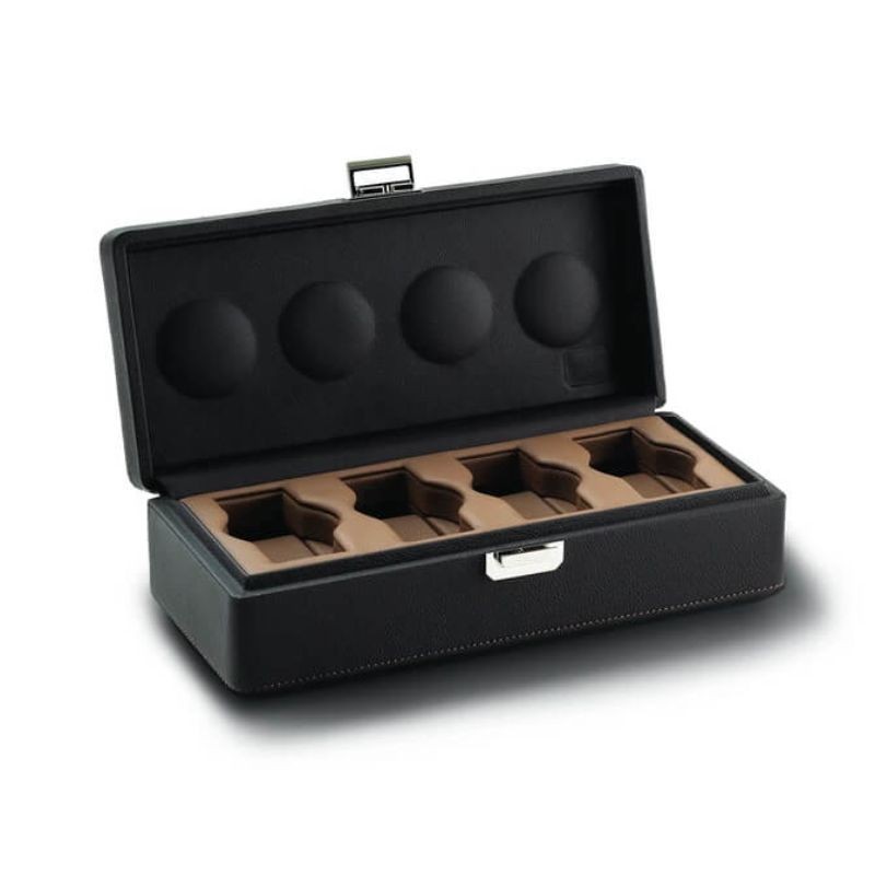 Scatola del Tempo Valigetta Black Leather 4 Watch Travel Case