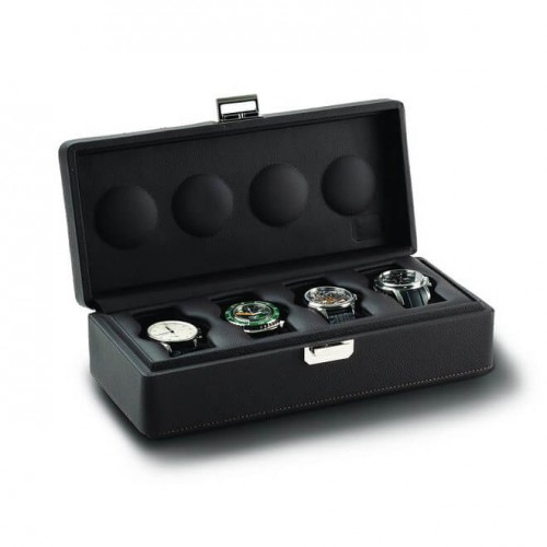 Scatola del Tempo Valigetta Black Leather 4 Watch Travel Case